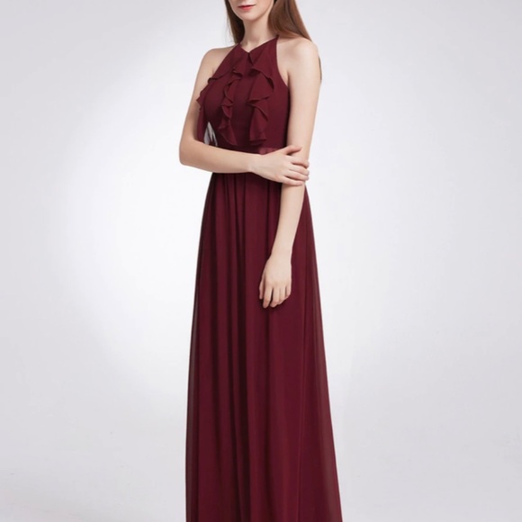 Halter Ruffles Adjustable Bridesmaids Dress - Picture 5 of 7